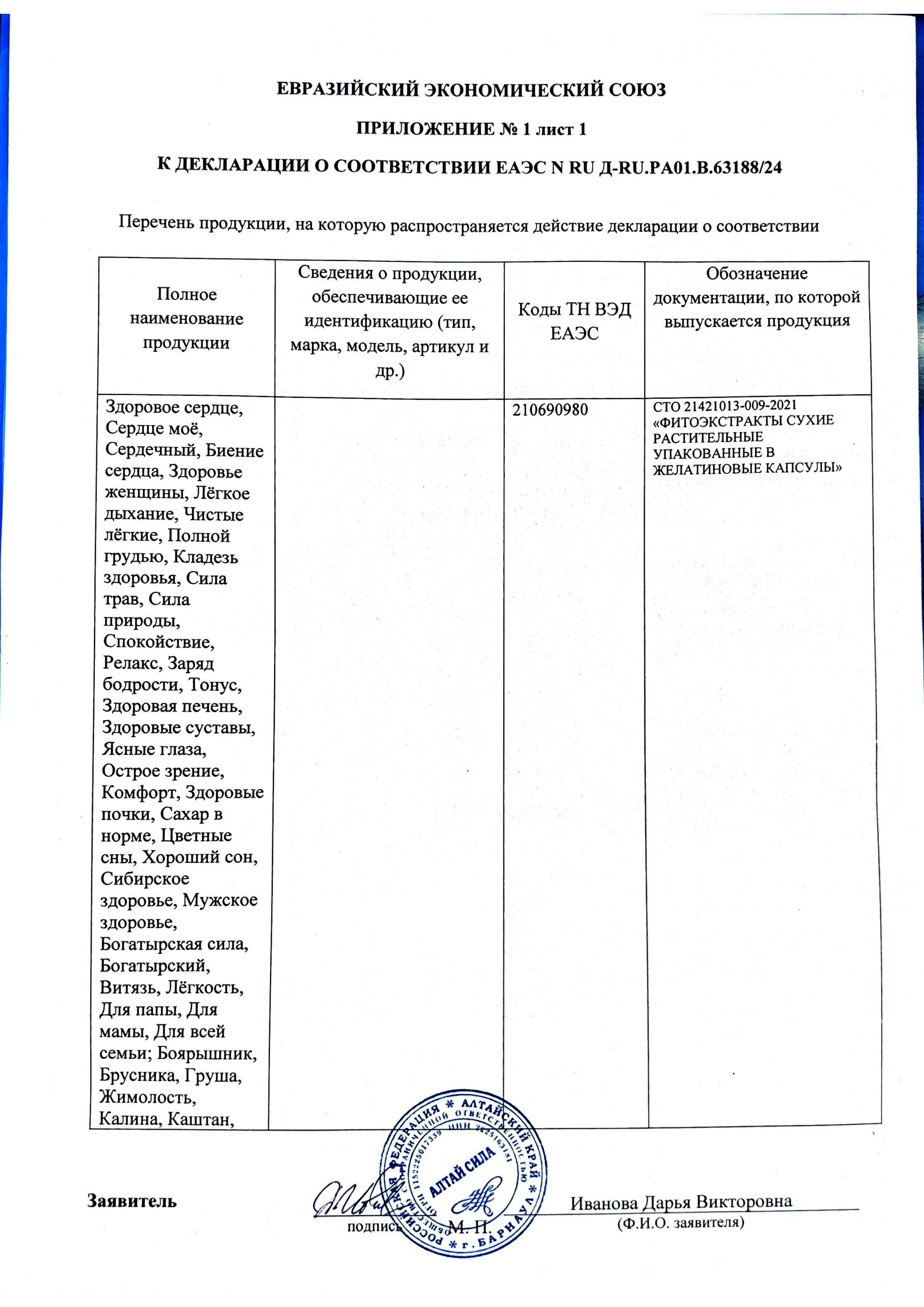 Сертификат на товар Заряд бодрости Фитоэкстракт Алтай Сила 60 капсул Заряд бодрости Фитоэкстракт Алтай Сила 60 капсул сертификат